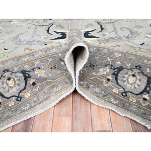 9'x12'2" Gainsboro Gray, Afghan Peshawar With Serapi Heriz Design, Vegetable Dyes, 100% Wool, Hand Knotted, Oriental Rug FWR513618