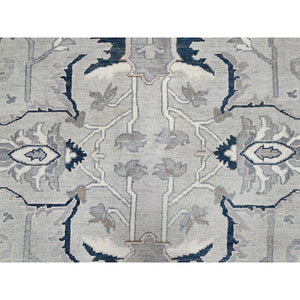 9'x12'2" Gainsboro Gray, Afghan Peshawar With Serapi Heriz Design, Vegetable Dyes, 100% Wool, Hand Knotted, Oriental Rug FWR513618