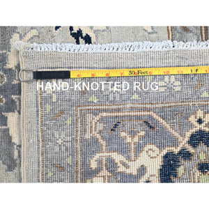 9'x12'2" Gainsboro Gray, Afghan Peshawar With Serapi Heriz Design, Vegetable Dyes, 100% Wool, Hand Knotted, Oriental Rug FWR513618