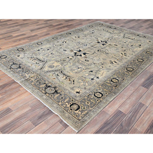 6'x8'9" Battleship Grey, Afghan Peshawar With Serapi Heriz Design, Soft Wool, Vegetable Dyes, Dense Weave, Hand Knotted, Oriental Rug FWR513666