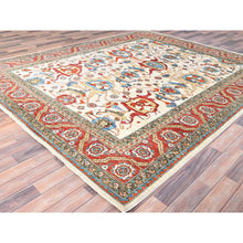 Load image into Gallery viewer, 8&#39;1&quot;x9&#39;9&quot; Bone White, Pure Wool, Vegetable Dyes, 200 Kpsi, Heriz All Over Design, Hand Knotted, Oriental Rug FWR513690