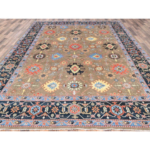 9'x11'9" Tortilla Brown, Natural Dyes, Natural Wool, Hand Knotted, Dense Weave, Afghan Peshawar With Serapi Heriz Design, Oriental Rug FWR513804