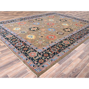9'x11'9" Tortilla Brown, Natural Dyes, Natural Wool, Hand Knotted, Dense Weave, Afghan Peshawar With Serapi Heriz Design, Oriental Rug FWR513804