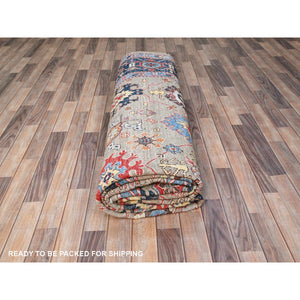 9'x11'9" Tortilla Brown, Natural Dyes, Natural Wool, Hand Knotted, Dense Weave, Afghan Peshawar With Serapi Heriz Design, Oriental Rug FWR513804