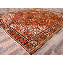 Load image into Gallery viewer, 10&#39;2&quot;x13&#39; Alloy Orange, Semi Antique Persian Heriz with Ivory Corners, Good Condition, Rustic Feel, Worn Wool, Hand Knotted, Oriental Rug FWR513936