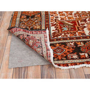 10'2"x13' Alloy Orange, Semi Antique Persian Heriz with Ivory Corners, Good Condition, Rustic Feel, Worn Wool, Hand Knotted, Oriental Rug FWR513936