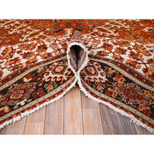 Load image into Gallery viewer, 10&#39;2&quot;x13&#39; Alloy Orange, Semi Antique Persian Heriz with Ivory Corners, Good Condition, Rustic Feel, Worn Wool, Hand Knotted, Oriental Rug FWR513936