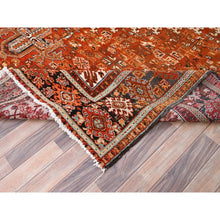 Load image into Gallery viewer, 10&#39;2&quot;x13&#39; Alloy Orange, Semi Antique Persian Heriz With Ivory Corners, Good Condition, Rustic Feel, Worn Wool, Hand Knotted, Oriental Rug FWR513936