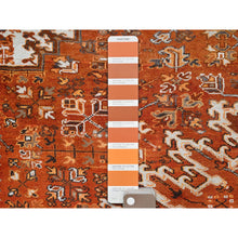 Load image into Gallery viewer, 10&#39;2&quot;x13&#39; Alloy Orange, Semi Antique Persian Heriz with Ivory Corners, Good Condition, Rustic Feel, Worn Wool, Hand Knotted, Oriental Rug FWR513936