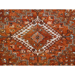 10'2"x13' Alloy Orange, Semi Antique Persian Heriz with Ivory Corners, Good Condition, Rustic Feel, Worn Wool, Hand Knotted, Oriental Rug FWR513936