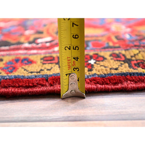 8'2"x11'10" Barn Red, Vintage Persian Heriz, Good Condition, Rustic Look, Worn Wool, Hand Knotted, Oriental Rug FWR513978
