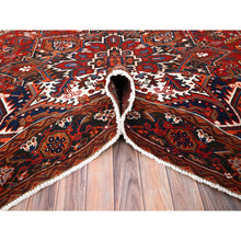 Load image into Gallery viewer, 7&#39;5&quot;x8&#39;10&quot; Chili Red, Good Condition, Rustic Feel, Worn Wool, Hand Knotted, Vintage Persian Heriz, Village Motif, Oriental Rug FWR514086