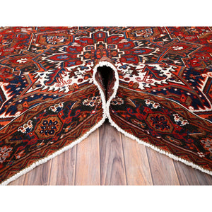 7'5"x8'10" Chili Red, Good Condition, Rustic Feel, Worn Wool, Hand Knotted, Vintage Persian Heriz, Village Motif, Oriental Rug FWR514086