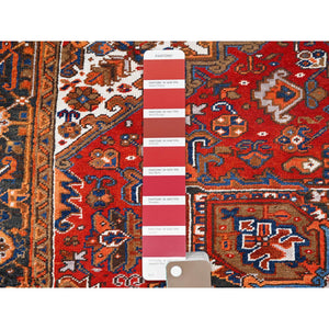 7'5"x8'10" Chili Red, Good Condition, Rustic Feel, Worn Wool, Hand Knotted, Vintage Persian Heriz, Village Motif, Oriental Rug FWR514086