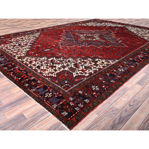 9'9"x13'3" Imperial Red, Semi Antique Persian Heriz, Good Condition, Distressed Look, Pure Wool, Hand Knotted, Oriental Rug FWR514092