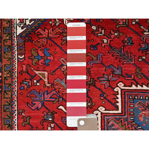 9'9"x13'3" Imperial Red, Semi Antique Persian Heriz, Good Condition, Distressed Look, Pure Wool, Hand Knotted, Oriental Rug FWR514092