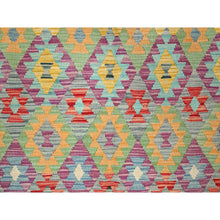 Load image into Gallery viewer, 6&#39;8&quot;x9&#39;7&quot; Colorful, Pure Wool, Vegetable Dyes, Hand Woven, Afghan Kilim With Geometric Pattern, Flat Weave, Oriental Rug FWR514248