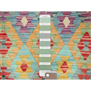 6'8"x9'7" Colorful, Pure Wool, Vegetable Dyes, Hand Woven, Afghan Kilim With Geometric Pattern, Flat Weave, Oriental Rug FWR514248