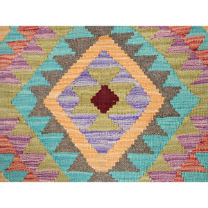 2'x3' Colorful, Reversible, Flat Weave, Hand Woven, Pure Wool, Afghan Kilim With Geometric Pattern, Natural Dyes, Oriental Rug FWR514398