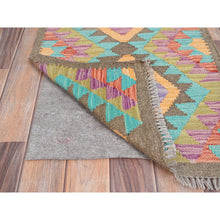 Load image into Gallery viewer, 2&#39;x3&#39; Colorful, Reversible, Flat Weave, Hand Woven, Pure Wool, Afghan Kilim With Geometric Pattern, Natural Dyes, Oriental Rug FWR514398