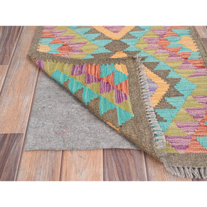 2'x3' Colorful, Reversible, Flat Weave, Hand Woven, Pure Wool, Afghan Kilim With Geometric Pattern, Natural Dyes, Oriental Rug FWR514398