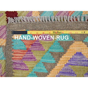 2'x3' Colorful, Reversible, Flat Weave, Hand Woven, Pure Wool, Afghan Kilim With Geometric Pattern, Natural Dyes, Oriental Rug FWR514398