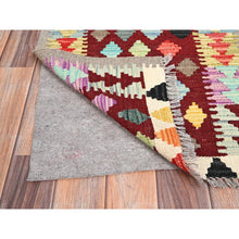 Load image into Gallery viewer, 2&#39;x2&#39;10&quot; Cherry Red, Natural Dyes, Pure Wool, Hand Woven, Flat Weave, Afghan Kilim with Geometric Pattern, Reversible, Oriental Rug FWR514458