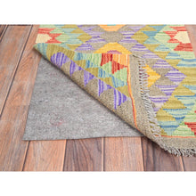Load image into Gallery viewer, 1&#39;10&quot;x3&#39; Colorful, Natural Dyes, Flat Weave, Reversible, Extra Soft Wool, Afghan Kilim with Geometric Pattern, Hand Woven, Oriental Rug FWR514470