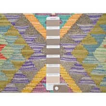 Load image into Gallery viewer, 1&#39;10&quot;x3&#39; Colorful, Natural Dyes, Flat Weave, Reversible, Extra Soft Wool, Afghan Kilim With Geometric Pattern, Hand Woven, Oriental Rug FWR514470