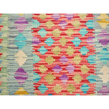Load image into Gallery viewer, 2&#39;x2&#39;10&quot; Candy Red, Vegetable Dyes, Flat Weave, Reversible, Afghan Kilim With Geometric Pattern, Natural Wool, Hand Woven, Oriental Rug FWR514512