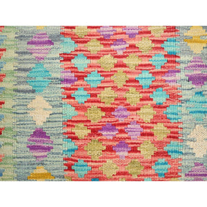 2'x2'10" Candy Red, Vegetable Dyes, Flat Weave, Reversible, Afghan Kilim With Geometric Pattern, Natural Wool, Hand Woven, Oriental Rug FWR514512
