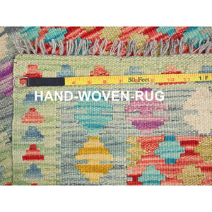 2'x2'10" Candy Red, Vegetable Dyes, Flat Weave, Reversible, Afghan Kilim With Geometric Pattern, Natural Wool, Hand Woven, Oriental Rug FWR514512
