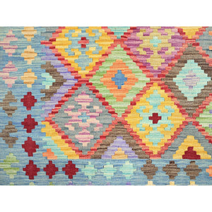 10'7"x14' Colorful, Reversible, Flat Weave, Extra Soft Wool, Natural Dyes, Afghan Kilim with Geometric Pattern, Hand Woven, Oriental Rug FWR514530