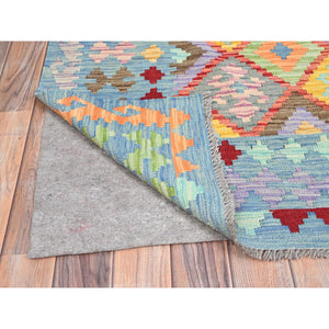 10'7"x14' Colorful, Reversible, Flat Weave, Extra Soft Wool, Natural Dyes, Afghan Kilim with Geometric Pattern, Hand Woven, Oriental Rug FWR514530