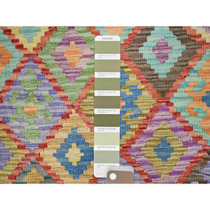 10'7"x14' Colorful, Reversible, Flat Weave, Extra Soft Wool, Natural Dyes, Afghan Kilim with Geometric Pattern, Hand Woven, Oriental Rug FWR514530