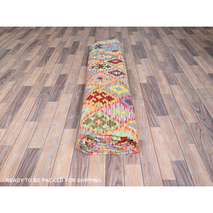 10'7"x14' Colorful, Reversible, Flat Weave, Extra Soft Wool, Natural Dyes, Afghan Kilim with Geometric Pattern, Hand Woven, Oriental Rug FWR514530