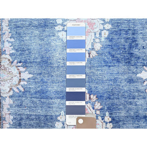 2'1"x12' Steel Blue, Hand Knotted, Vintage Persian Kerman, Erased Design, Worn Down, Pure Wool, Cleaned with Sides and Edges Professionally Secured, Runner Oriental Rug FWR514668