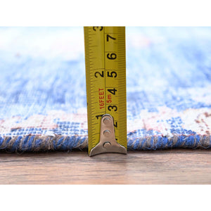 2'1"x12' Steel Blue, Hand Knotted, Vintage Persian Kerman, Erased Design, Worn Down, Pure Wool, Cleaned with Sides and Edges Professionally Secured, Runner Oriental Rug FWR514668