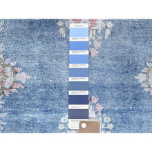 Load image into Gallery viewer, 2&#39;1&quot;x11&#39;9&quot; Steel Blue, Pure Wool, Hand Knotted, Vintage Persian Kerman, Erased Design, Worn Down, Cleaned With Sides And Edges Professionally Secured, Runner Oriental Rug FWR514674