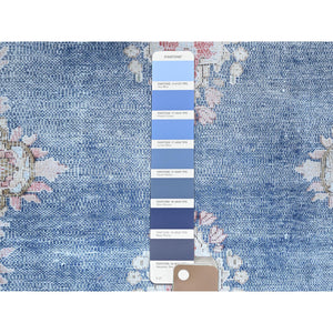 2'1"x11'9" Steel Blue, Pure Wool, Hand Knotted, Vintage Persian Kerman, Erased Design, Worn Down, Cleaned With Sides And Edges Professionally Secured, Runner Oriental Rug FWR514674