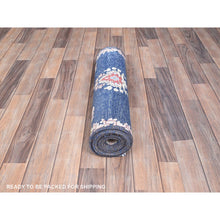Load image into Gallery viewer, 2&#39;1&quot;x11&#39;9&quot; Steel Blue, Pure Wool, Hand Knotted, Vintage Persian Kerman, Erased Design, Worn Down, Cleaned With Sides And Edges Professionally Secured, Runner Oriental Rug FWR514674