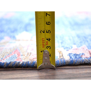 2'1"x11'9" Steel Blue, Pure Wool, Hand Knotted, Vintage Persian Kerman, Erased Design, Worn Down, Cleaned With Sides And Edges Professionally Secured, Runner Oriental Rug FWR514674