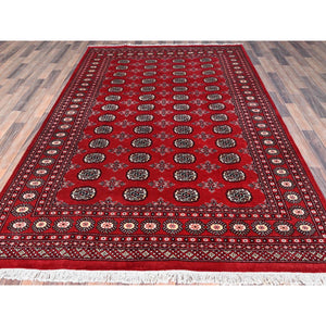 6'1"x9'4" Crimson Red, Princess Bokara With Geometric Medallions, Vegetable Dyes, 100% Wool, Hand Knotted, Oriental Rug FWR514890
