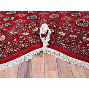 6'1"x9'4" Crimson Red, Princess Bokara With Geometric Medallions, Vegetable Dyes, 100% Wool, Hand Knotted, Oriental Rug FWR514890