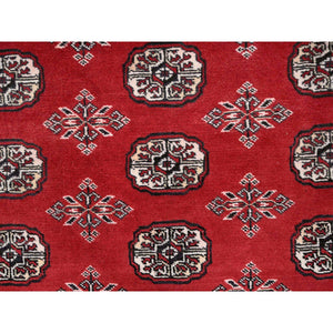 6'1"x9'4" Crimson Red, Princess Bokara With Geometric Medallions, Vegetable Dyes, 100% Wool, Hand Knotted, Oriental Rug FWR514890