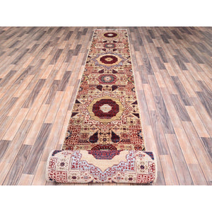 2'3"x24'8" Eggshell White, 200 Kpsi, Soft Wool, 14th Century Mamluk Dynasty Pattern, Vegetable Dyes, Hand Knotted, Xl Runner Oriental Rug FWR515058