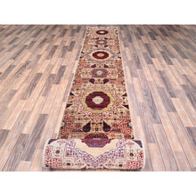 Load image into Gallery viewer, 2&#39;3&quot;x24&#39;8&quot; Eggshell White, 200 Kpsi, Soft Wool, 14th Century Mamluk Dynasty Pattern, Vegetable Dyes, Hand Knotted, Xl Runner Oriental Rug FWR515058