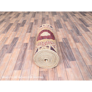 2'3"x24'8" Eggshell White, 200 Kpsi, Soft Wool, 14th Century Mamluk Dynasty Pattern, Vegetable Dyes, Hand Knotted, Xl Runner Oriental Rug FWR515058
