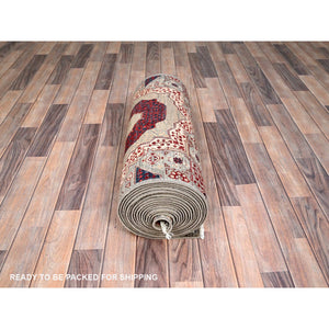 2'4"x24'8" Chiffon White, Natural Wool, Natural Dyes, Hand Knotted, 14th Century Mamluk Dynasty Pattern, 200 Kpsi, Xl Runner Oriental Rug FWR515076
