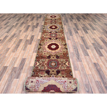 Load image into Gallery viewer, 2&#39;4&quot;x24&#39;7&quot; Crocodile Green, 200 Kpsi, Vegetable Dyes, Hand Knotted, 14th Century Mamluk Dynasty Pattern, Pure Wool, Xl Runner Oriental Rug FWR515082